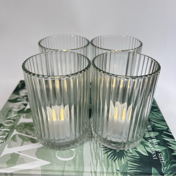 Ribbed Glass Candle Holder Set of 4 Clear Chic Holiday Home Decor - Picture 3 of 16